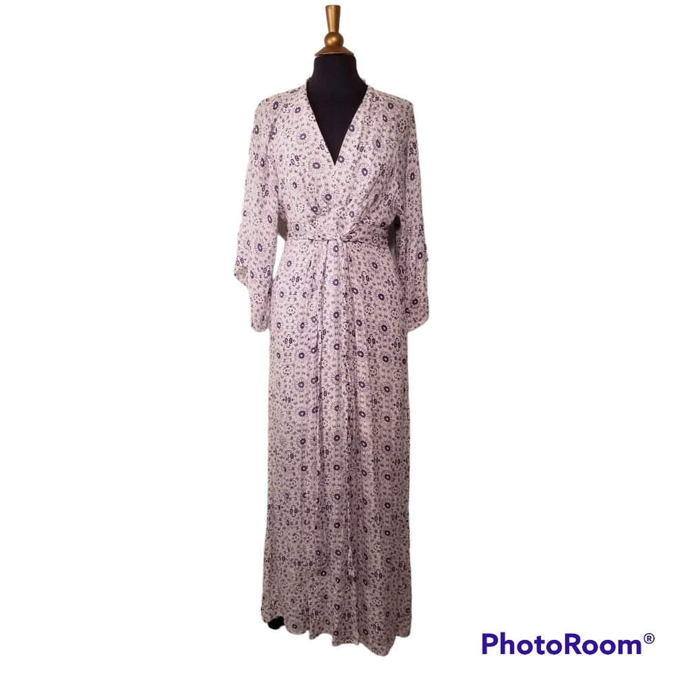 Entro Maxi Dress Womens Size Medium Purple White Floral Boho Cottagecore Summer